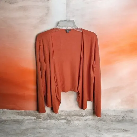 J Jill Linen Blend Cardigan Sweater Open Front Coral Orange Long Size Small 4-6 - Picture 1 of 7